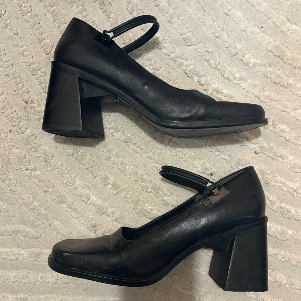 Black Mary Jane Block Heel Shoes